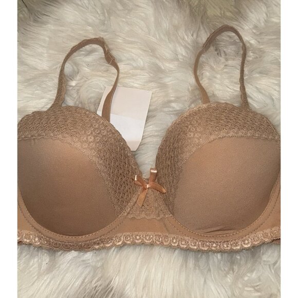 Jezebel J5820 Lace Trim Underwire Contour Bra Lined Womens 34C Beige New - Picture 3 of 6
